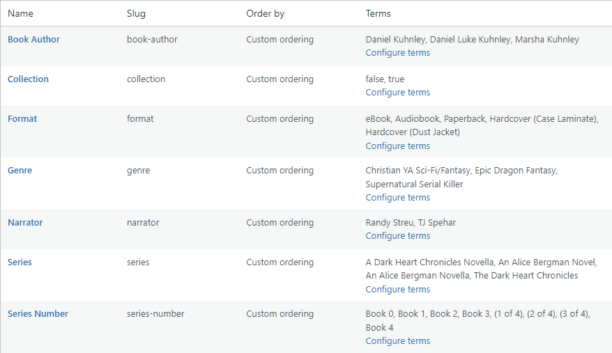 Screenshot of Product Attributes list.
