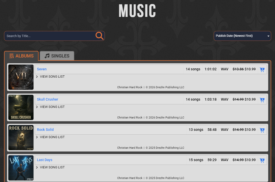 Screenshot of the public Music page.