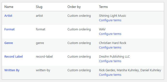 Screenshot of Product Attributes list.