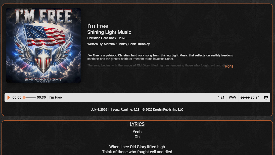 Screenshot of a single Music page.